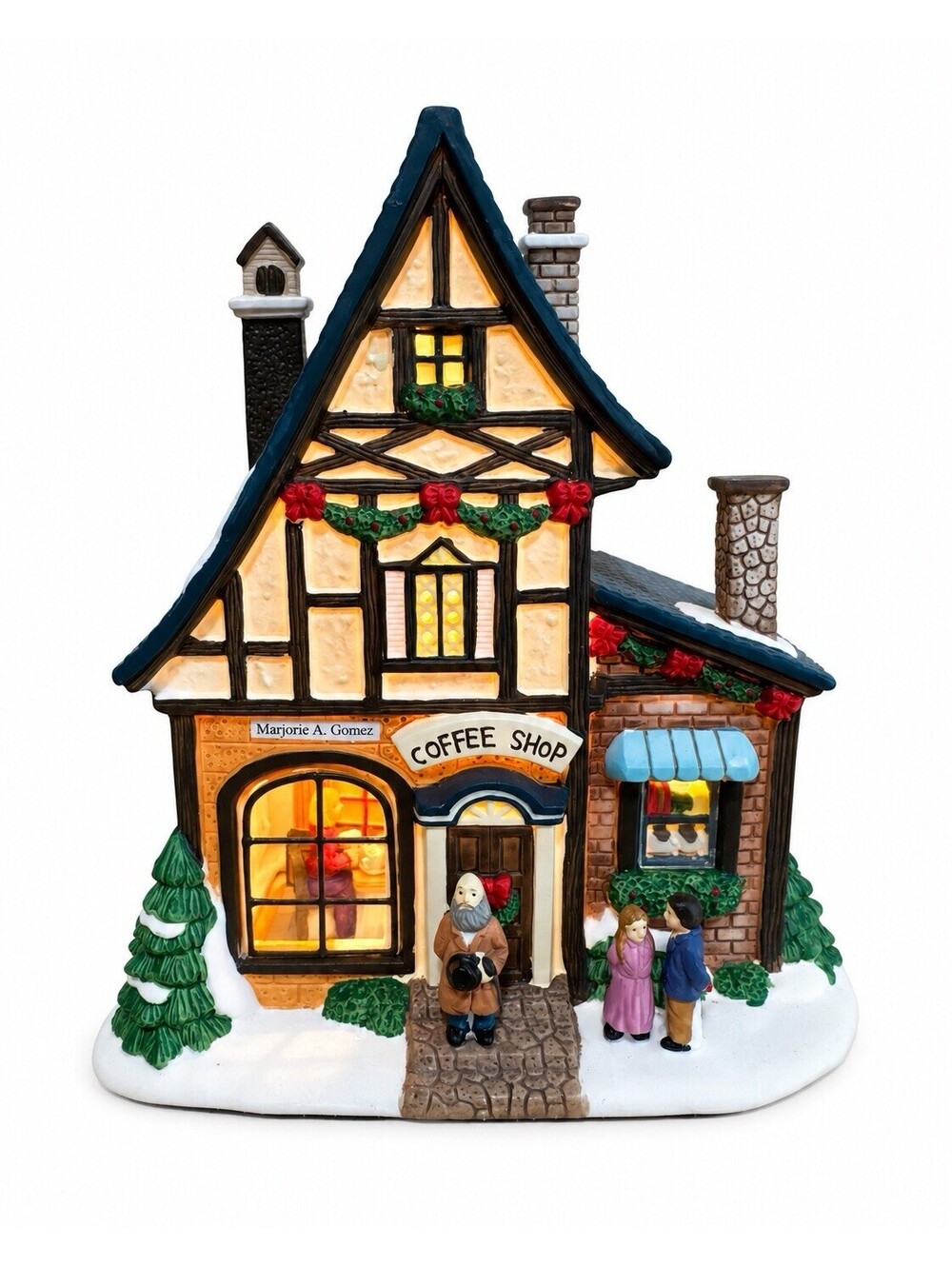 Vintage 2000 Holiday Expressions Lighted Porcelain Coffee Shop Christmas Village
